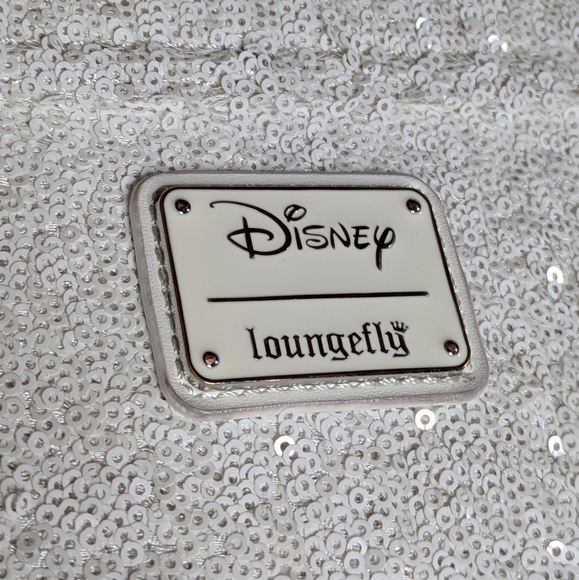 Disney Loungefly White Sequin Minnie Mouse Crossbody Bag - Picture 9 of 16
